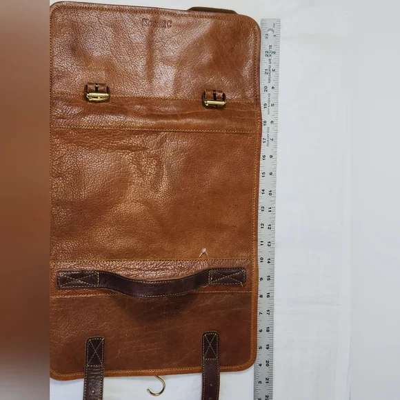 KomalC Elegant Tan Buffalo Leather Travel Dopp Kit Bag Unisex. - Picture 4 of 11